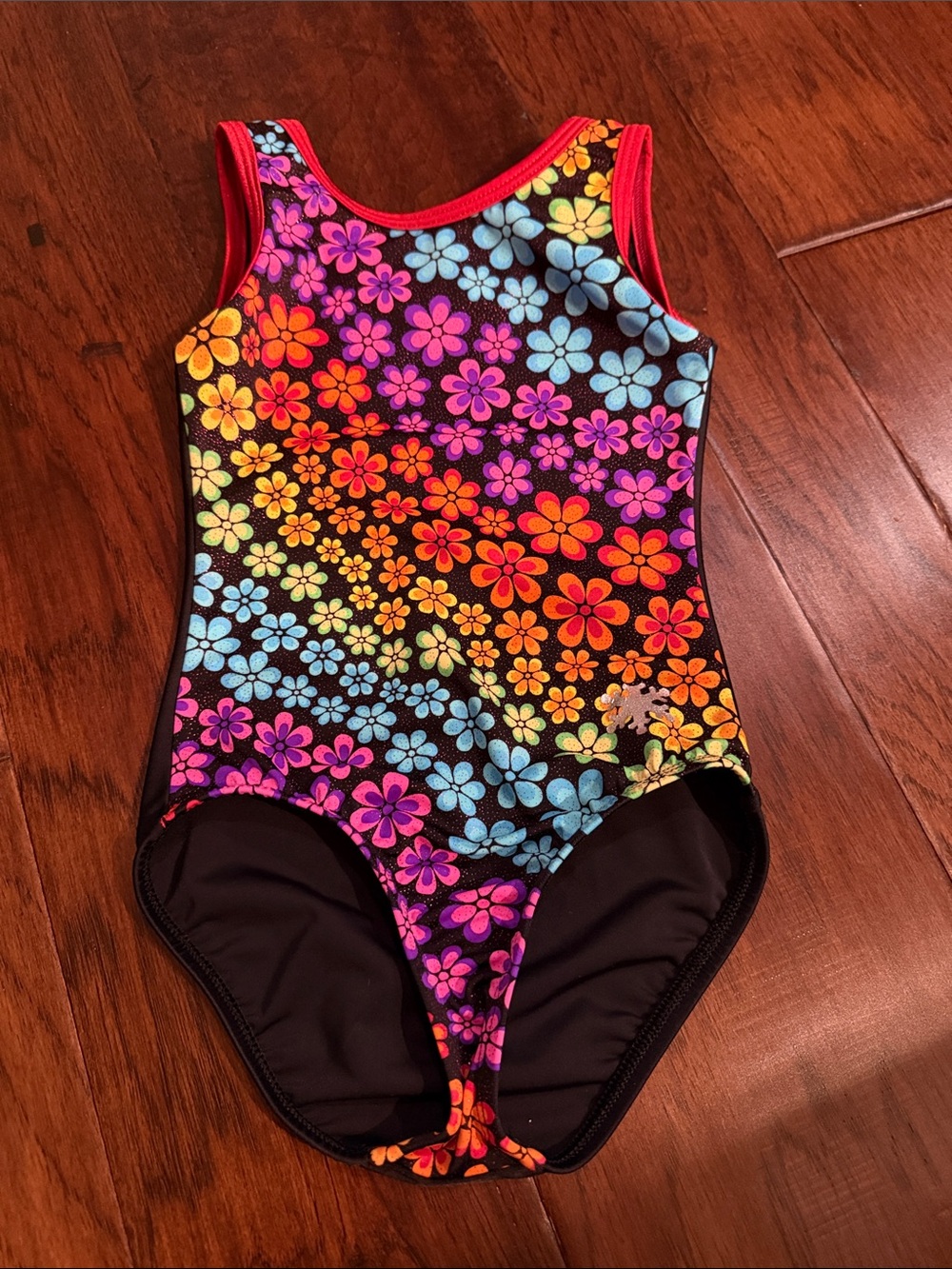Girls' Black Rainbow Floral One-Piece Swimsuit